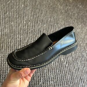 Frye Black Leather Square Loafers